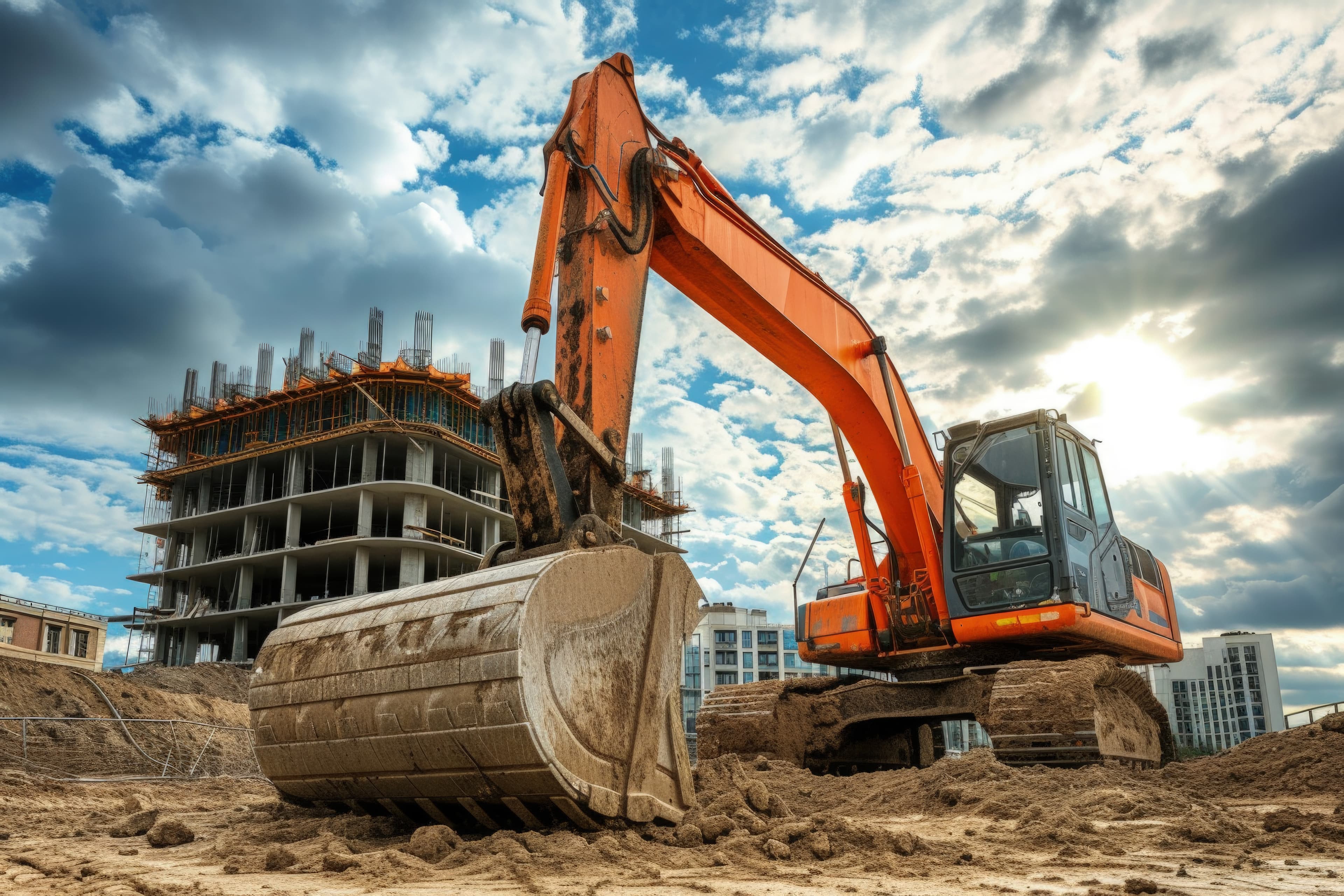 Construction site with excavator